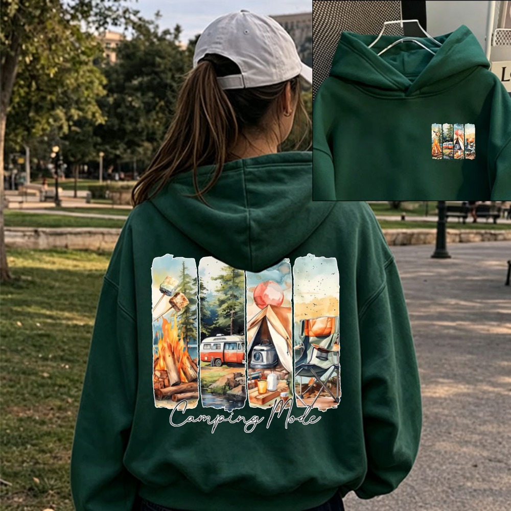 Outdoor Adventure Rv - 女性用キャンプモード水彩キャンプファイヤーテントRVアウトドアグラフィックフーディーヴィンテージネイチャーアドベンチャープルオーバーフード付きスウェットシャツトップス