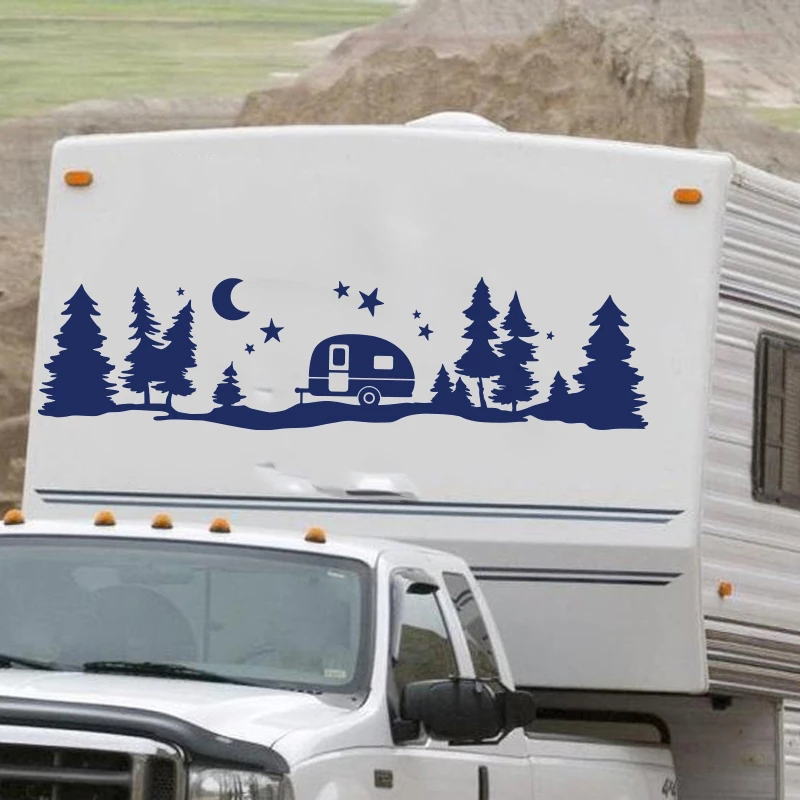Outdoor Adventure Rv - 家やアウトドアアドベンチャー用の大きな星と森のビニールステッカー