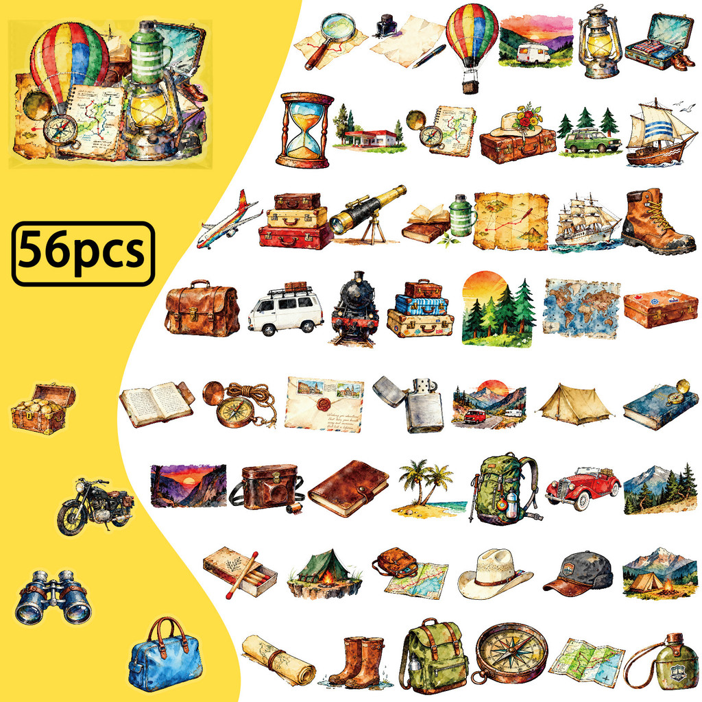 Outdoor Adventure Stores - 56 個旅行アウトドア PET ステッカー透明水彩スタイルデカール冒険用品風景 DIY RecordingYourLife