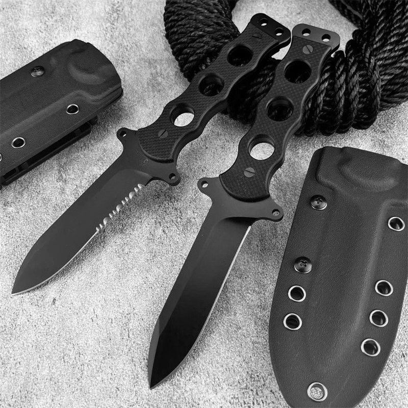 ポータブルアウトドアストレートナイフフルタングブラックG10 - Survival Knife Full Tang のレビューと価格