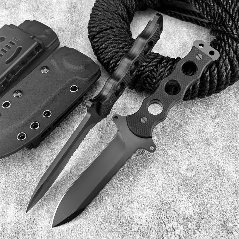 ポータブルアウトドアストレートナイフフルタングブラックG10 - Survival Knife Full Tang のレビューと価格